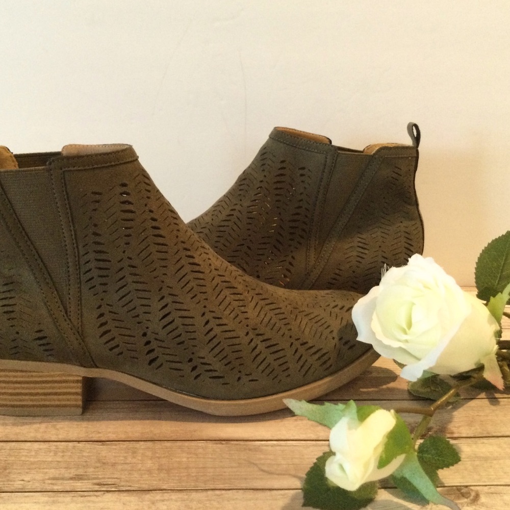Report Olive Perforated Ankle Booties